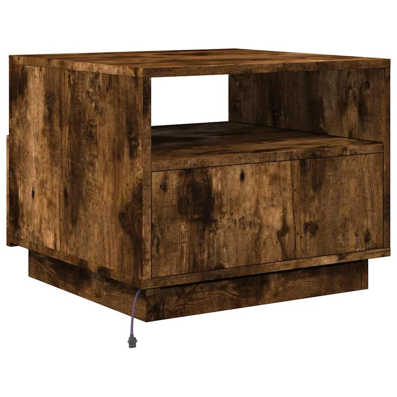 Table basse de salon avec tiroir design moderne avec lumières LED 50 x 49 x 40 cm bois d'ingénierie marron DEC037616