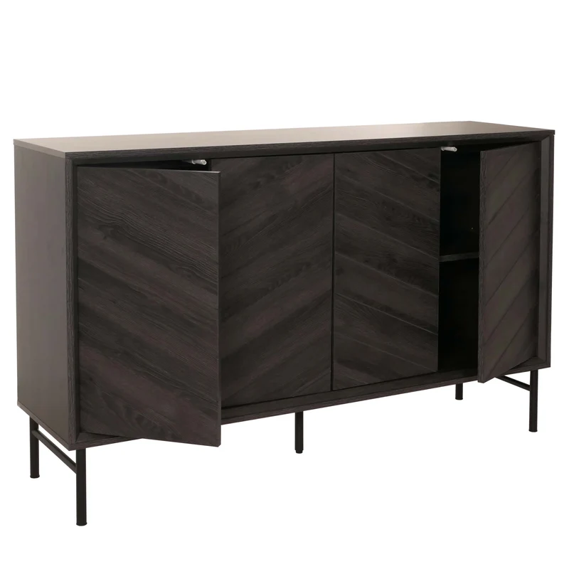 Buffet commode avec 4 compartiments de rangement en bois de manguier 94x151x40 cm gris foncé 04_0006003