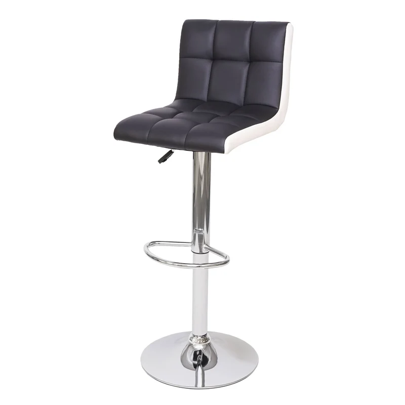 Lot de 2 tabourets de bar chaises de comptoir réglable en hauteur en PVC noir et blanc piètement chromé 04_0000150