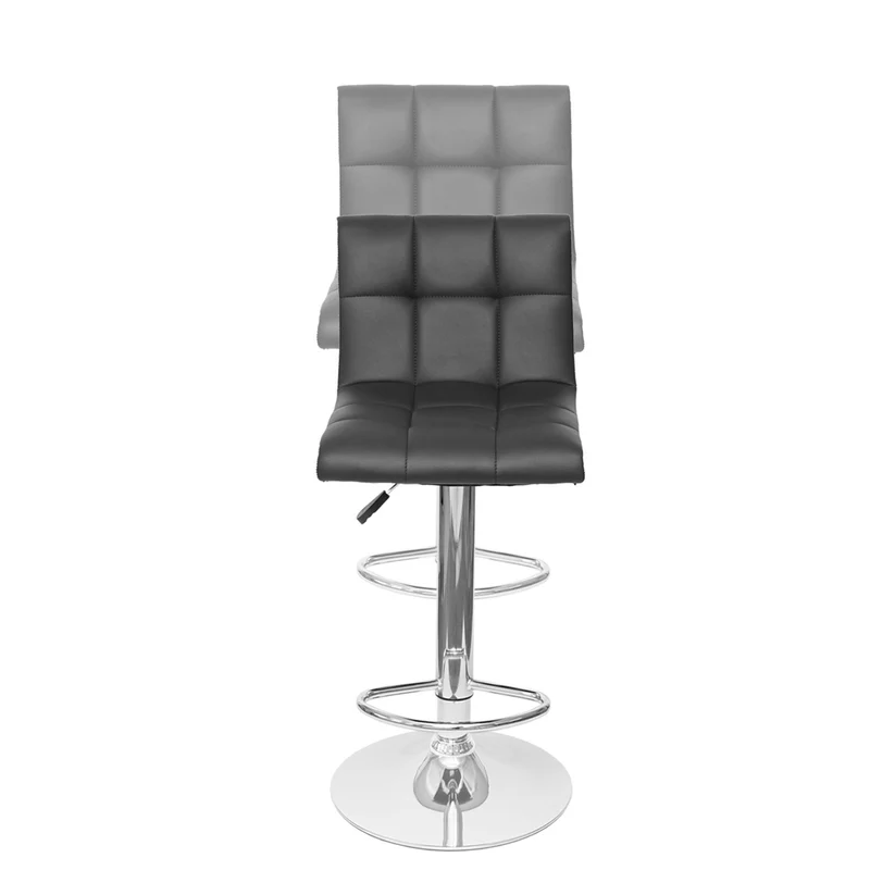 Lot de 2 tabourets de bar chaises de comptoir réglable en hauteur en PVC noir et blanc piètement chromé 04_0000150