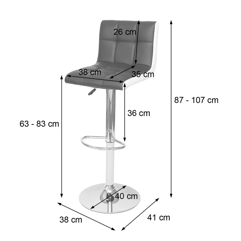 Lot de 2 tabourets de bar chaises de comptoir réglable en hauteur en PVC noir et blanc piètement chromé 04_0000150