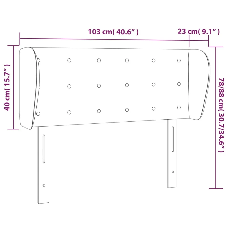 Tête de lit accessoire couchage chambre à coucher meuble capitonné avec rebord latéral 103 x 23 x 78/88 cm synthétique noir TDL0204597