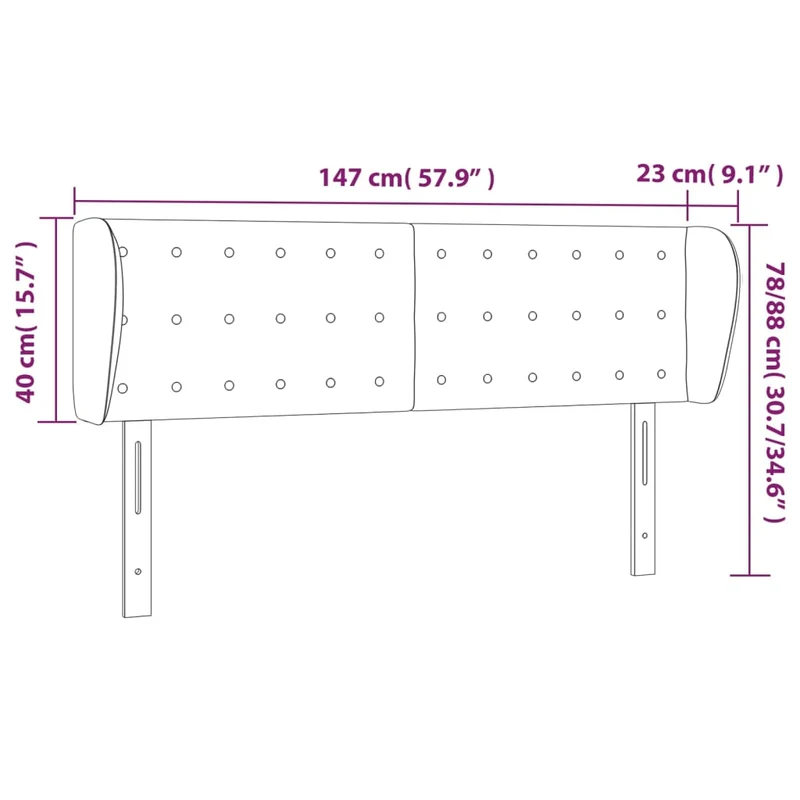 Tête de lit accessoire couchage chambre à coucher meuble capitonné avec rebord latéral 147 x 23 x 78/88 cm synthétique noir TDL0204556
