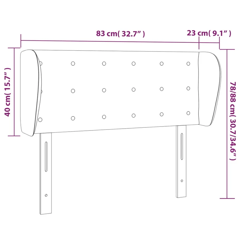 Tête de lit accessoire couchage chambre à coucher meuble capitonné avec rebord latéral 83 x 23 x 78/88 cm synthétique noir TDL0204428
