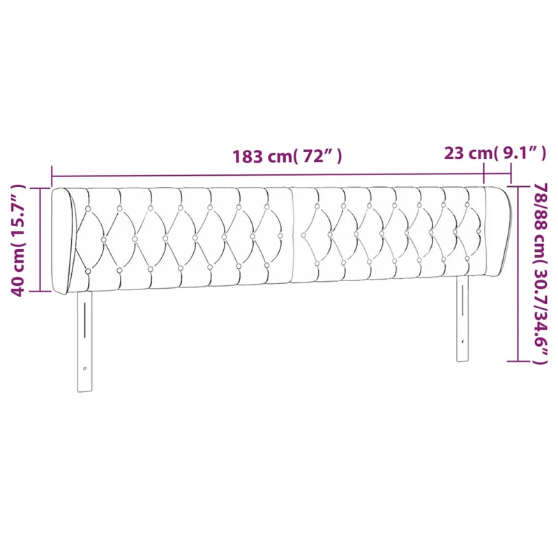 Tête de lit accessoire couchage chambre à coucher meuble capitonné avec rebord latéral 183 x 23 x 78/88 cm tissu gris clair TDL0205199