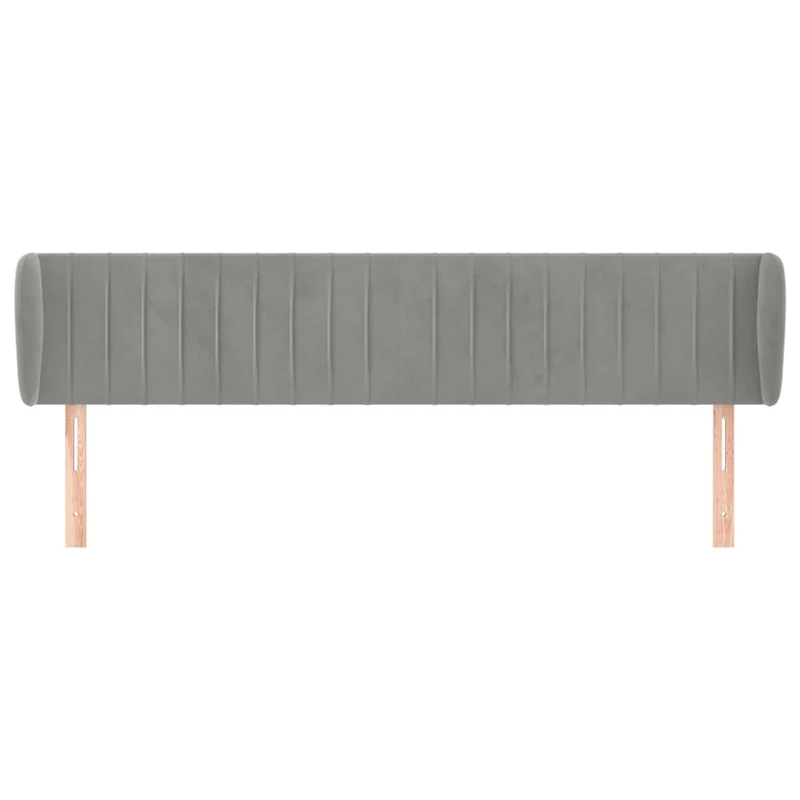 Tête de lit accessoire couchage chambre à coucher meuble avec rebord latéral 203 x 23 x 78/88 cm tissu velours gris clair TDL0205149