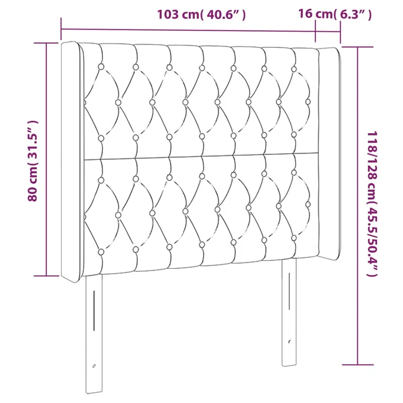 Tête de lit accessoire couchage chambre à coucher meuble capitonné avec rebord latéral 103 x 16 x 118/128 cm tissu gris foncé TDL0205075