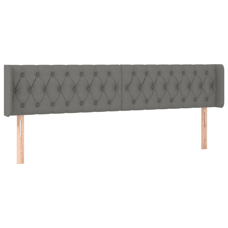 Tête de lit accessoire couchage chambre à coucher meuble capitonné avec rebord latéral 203 x 16 x 78/88 cm tissu gris foncé TDL0204944