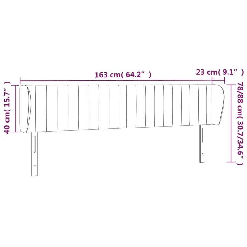 Tête de lit accessoire couchage chambre à coucher meuble avec rebord latéral 163 x 23 x 78/88 cm tissu velours gris clair TDL0205210