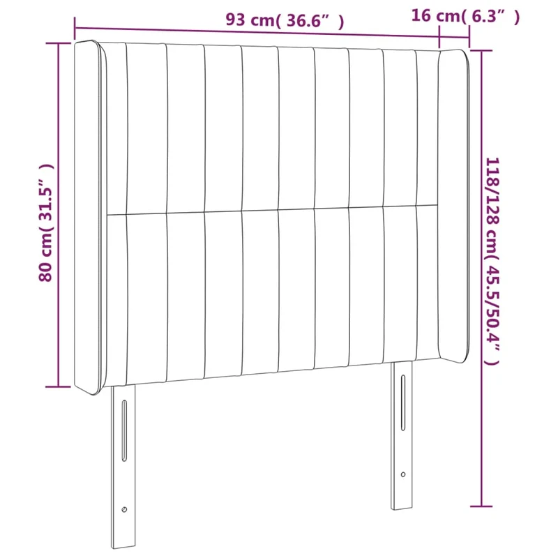 Tête de lit accessoire couchage chambre à coucher meuble avec rebord latéral 93 x 16 x 118/128 cm tissu gris foncé TDL0204874