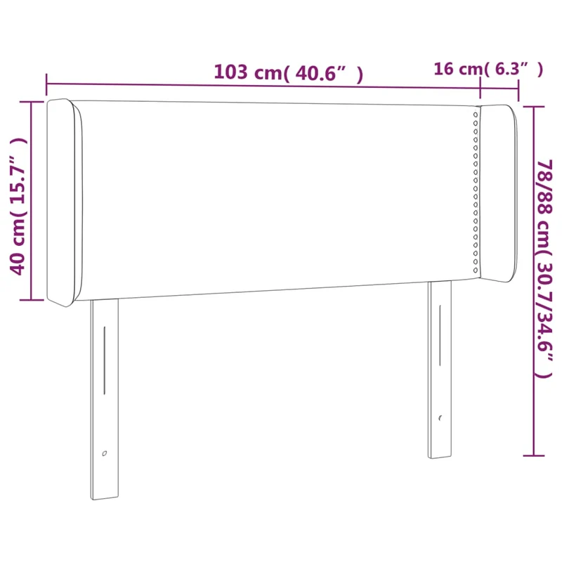 Tête de lit accessoire couchage chambre à coucher meuble avec rebord latéral 103 x 16 x 78/88 cm tissu gris clair TDL0205312