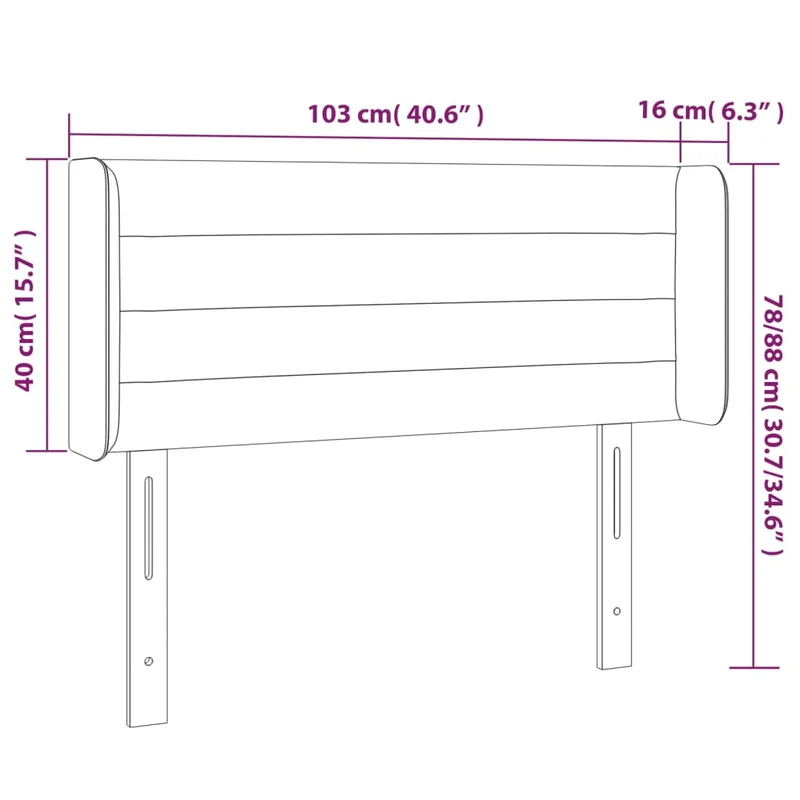 Tête de lit accessoire couchage chambre à coucher meuble avec rebord latéral 103 x 16 x 78/88 cm tissu gris foncé TDL0205062