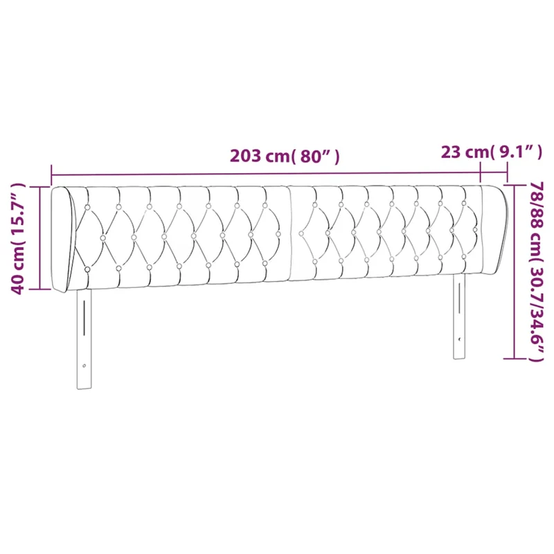 Tête de lit accessoire couchage chambre à coucher meuble avec rebord latéral 203 x 23 x 78/88 cm tissu noir TDL0204475