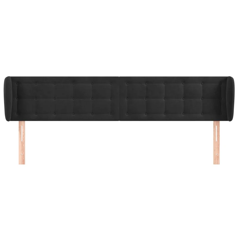 Tête de lit accessoire couchage chambre à coucher meuble capitonné avec rebord latéral 203 x 23 x 78/88 cm Tissu velours noir TDL0204470