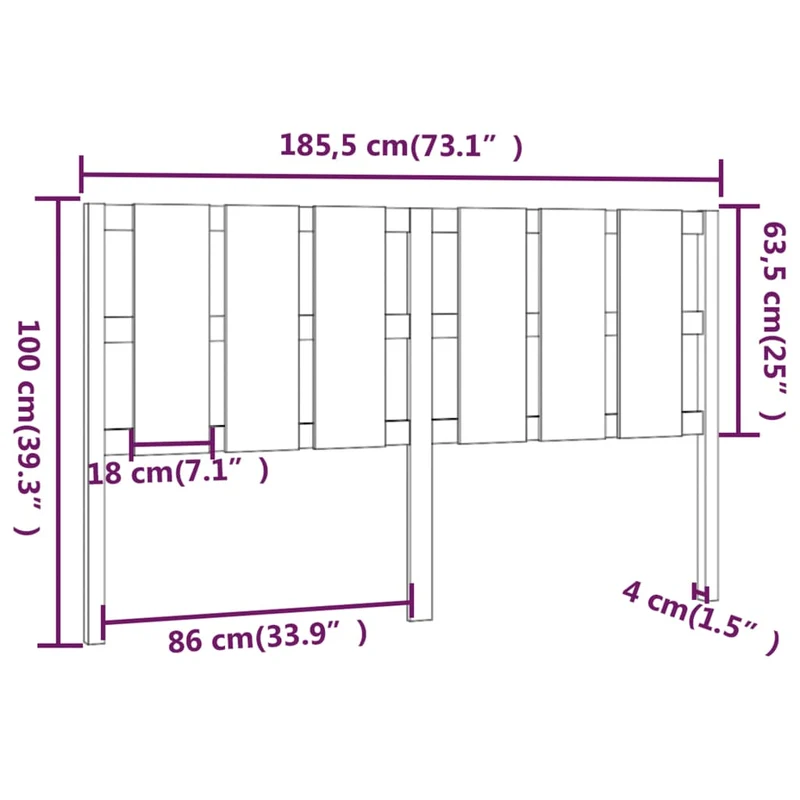 Tête de lit accessoire couchage chambre à coucher meuble 185,5 x 4 x 100 cm bois de pin blanc TDL0203774