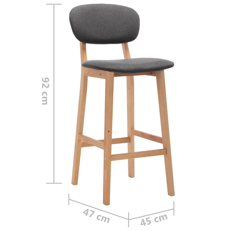 Lot de 2 tabourets de bar chaises hautes avec repose-pied intégré en tissu gris foncé et bois DEC029706