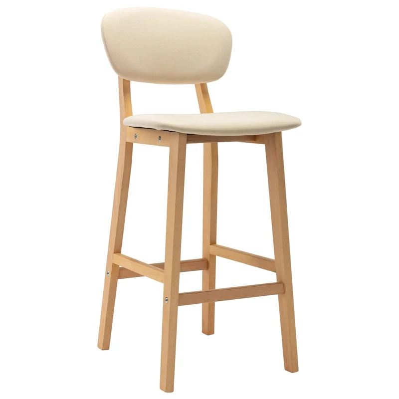 Lot de 2 tabourets de bar chaises hautes avec dossier et repose-pied en tissu crème et bois DEC029659