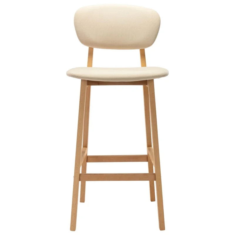 Lot de 2 tabourets de bar chaises hautes avec dossier et repose-pied en tissu crème et bois DEC029659