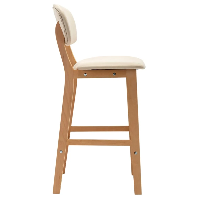 Lot de 2 tabourets de bar chaises hautes avec dossier et repose-pied en tissu crème et bois DEC029659