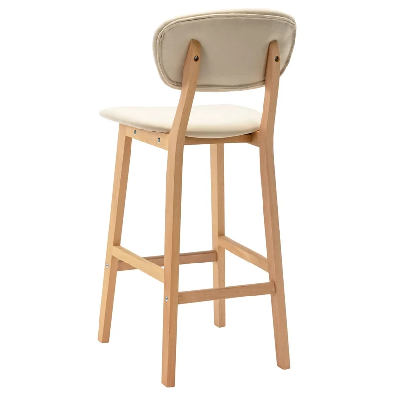 Lot de 2 tabourets de bar chaises hautes avec dossier et repose-pied en tissu crème et bois DEC029659