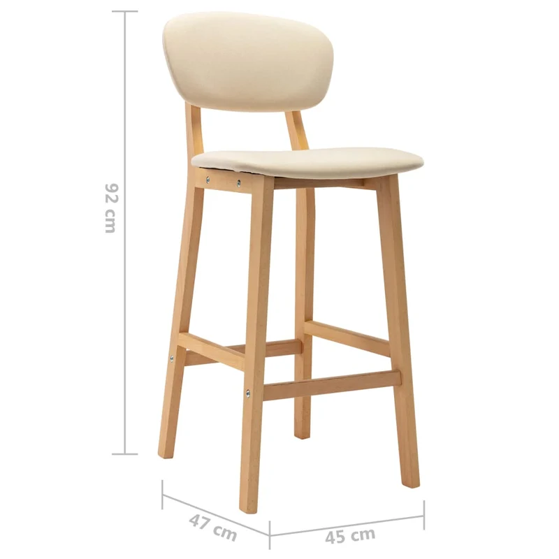 Lot de 2 tabourets de bar chaises hautes avec dossier et repose-pied en tissu crème et bois DEC029659