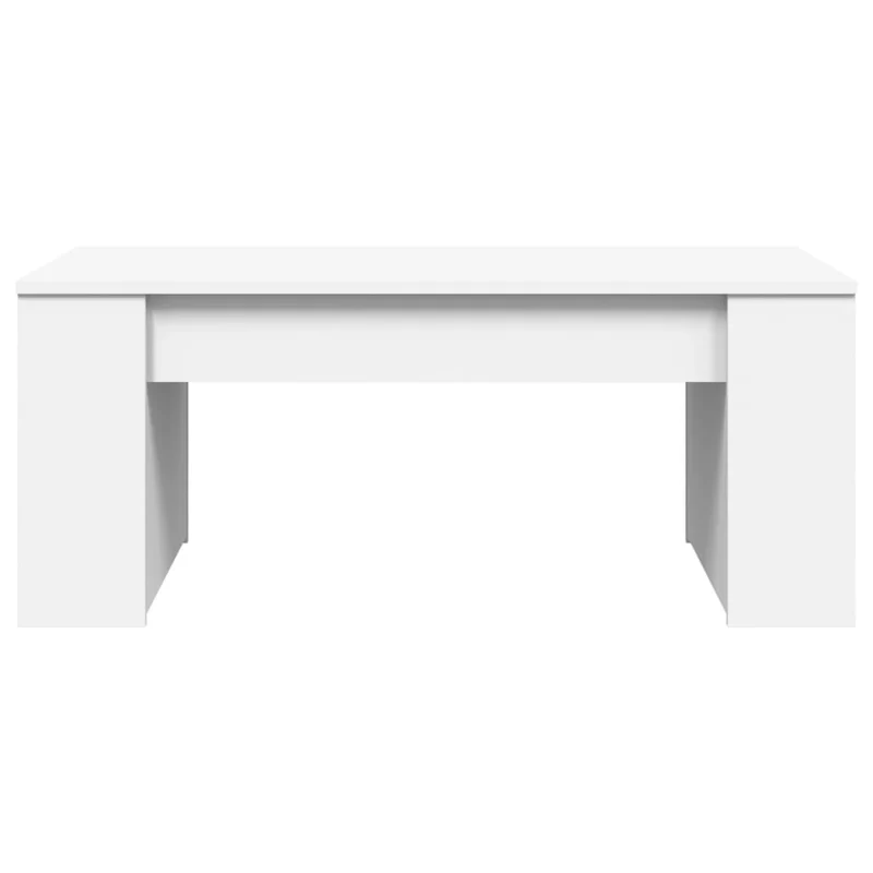 Table basse de salon avec étagères design moderne 102 x 55 x 42 cm bois d'ingénierie blanc DEC037829