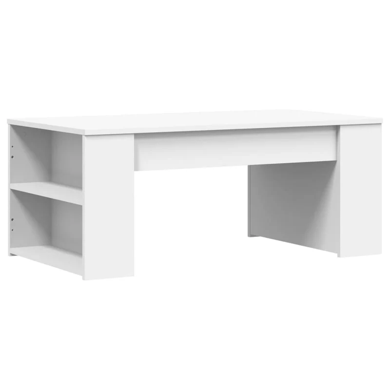 Table basse de salon avec étagères design moderne 102 x 55 x 42 cm bois d'ingénierie blanc DEC037829