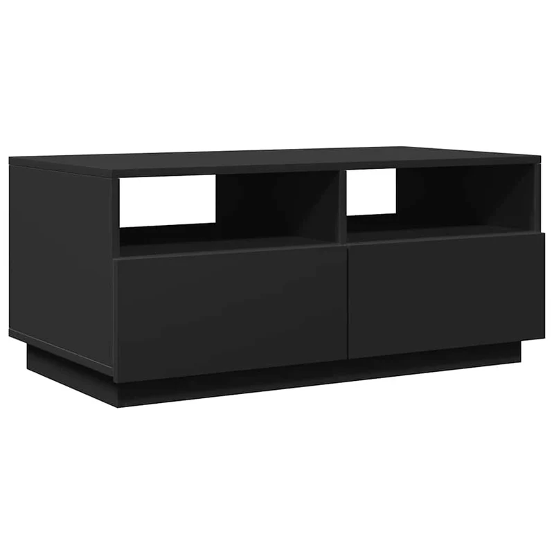 Table basse de salon avec tiroir design moderne avec lumières LED 90 x 49 x 40 cm bois d'ingénierie noir DEC037682