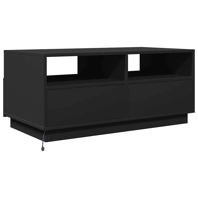 Table basse de salon avec tiroir design moderne avec lumières LED 90 x 49 x 40 cm bois d'ingénierie noir DEC037682