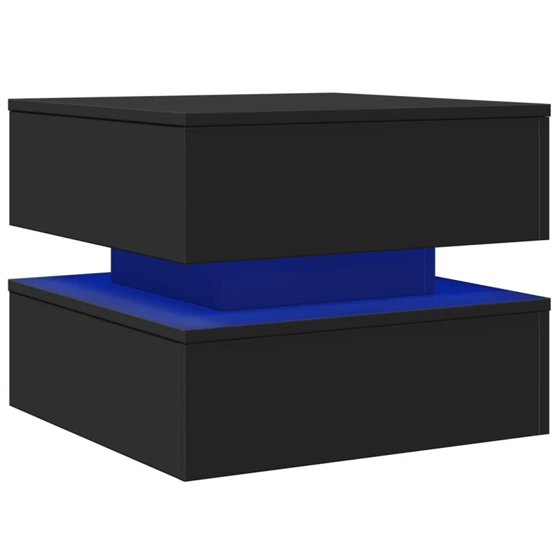 Table basse de salon design moderne avec lumières LED 50 x 50 x 40 cm bois d'ingénierie noir DEC037677