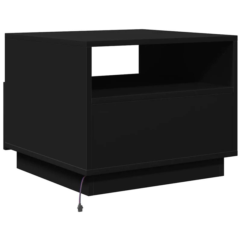 Table basse de salon avec tiroir design moderne avec lumières LED 50 x 49 x 40 cm bois d'ingénierie noir DEC037675