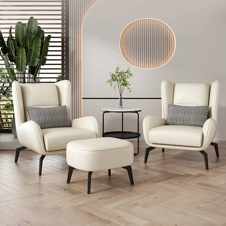 Contemporary Scandinavian Faux Nappa Leather Upholstered Accent Chair Wingback Flared Arm For Living Room