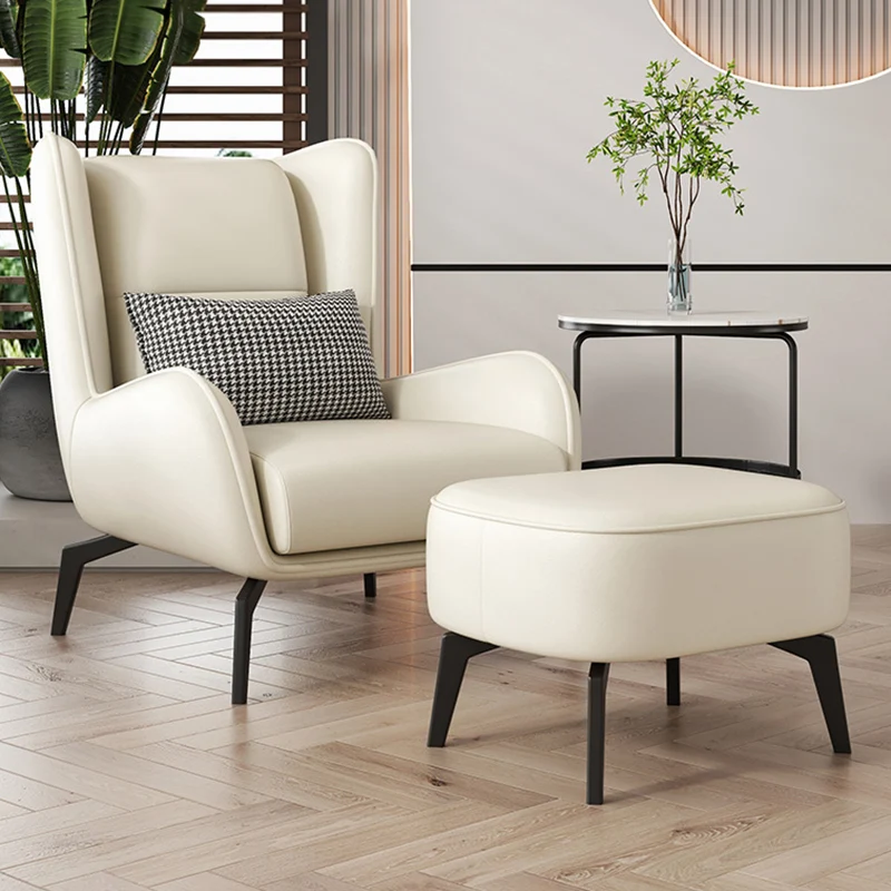 Contemporary Scandinavian Faux Nappa Leather Upholstered Accent Chair Wingback Flared Arm For Living Room