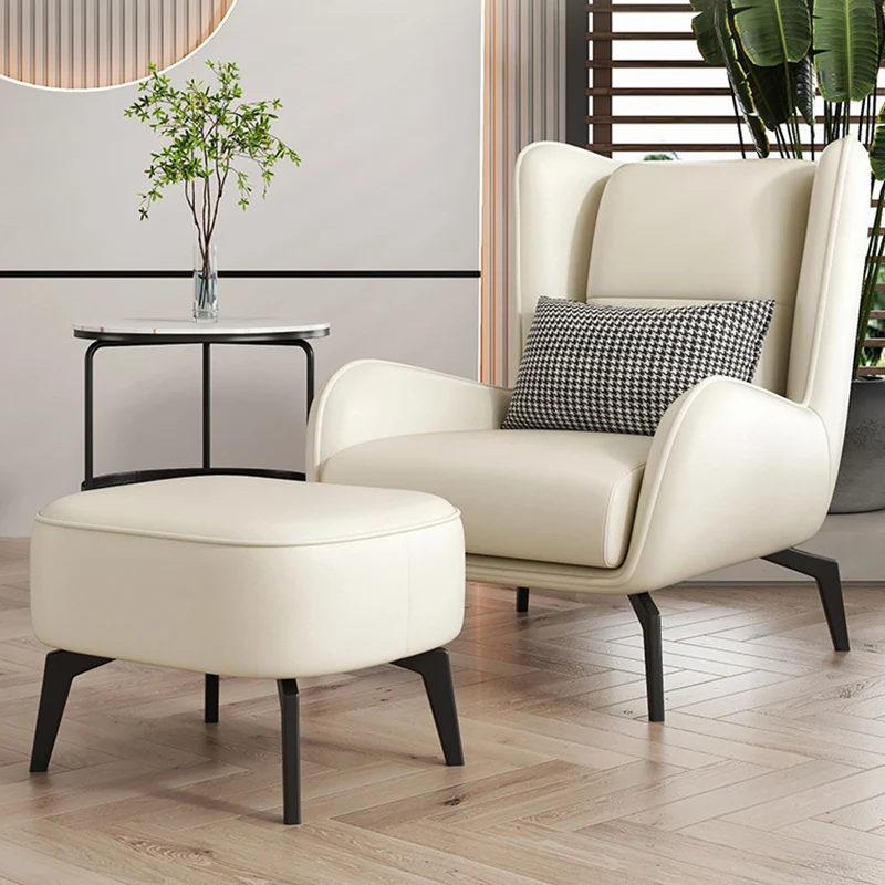 Contemporary Scandinavian Faux Nappa Leather Upholstered Accent Chair Wingback Flared Arm For Living Room
