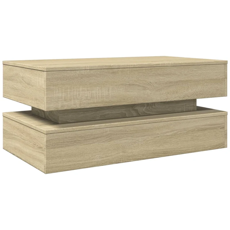 Table basse de salon design moderne avec lumières LED 90 x 50 x 40 cm bois d'ingénierie couleur chêne DEC037652