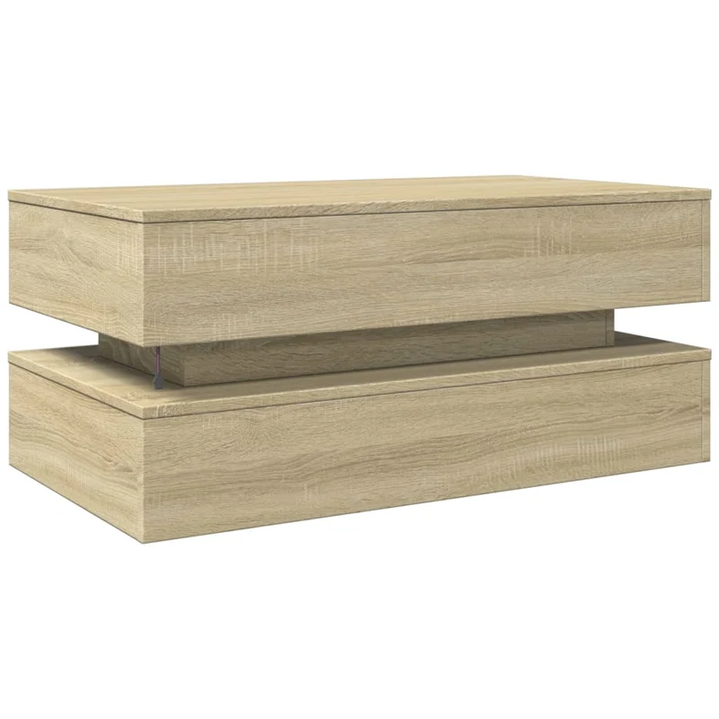 Table basse de salon design moderne avec lumières LED 90 x 50 x 40 cm bois d'ingénierie couleur chêne DEC037652