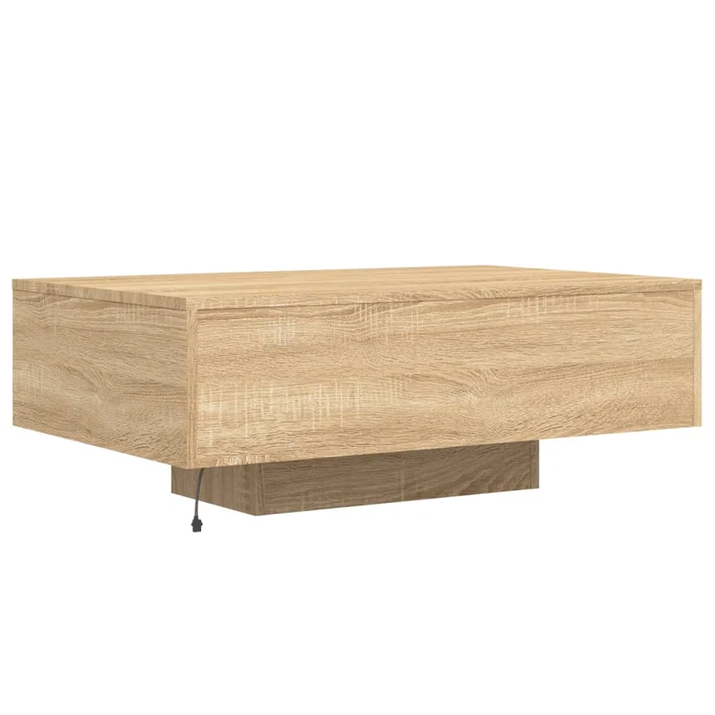 Table basse de salon design moderne avec lumières LED 85 x 55 x 31 cm bois d'ingénierie couleur chêne DEC037650