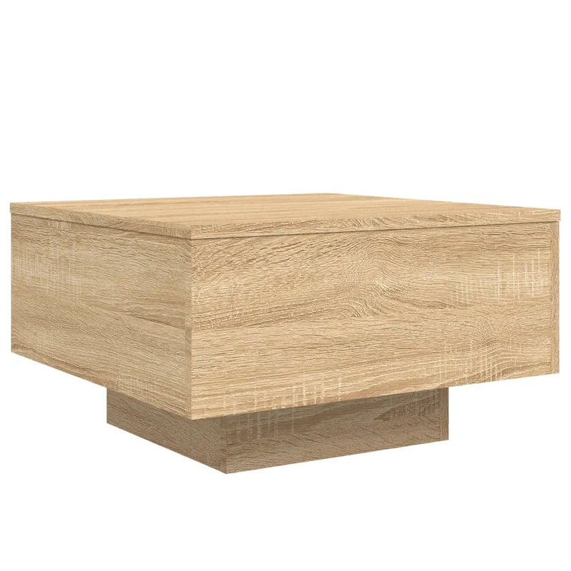 Table basse de salon design moderne avec lumières LED 55 x 55 x 31 cm bois d'ingénierie couleur chêne DEC037648