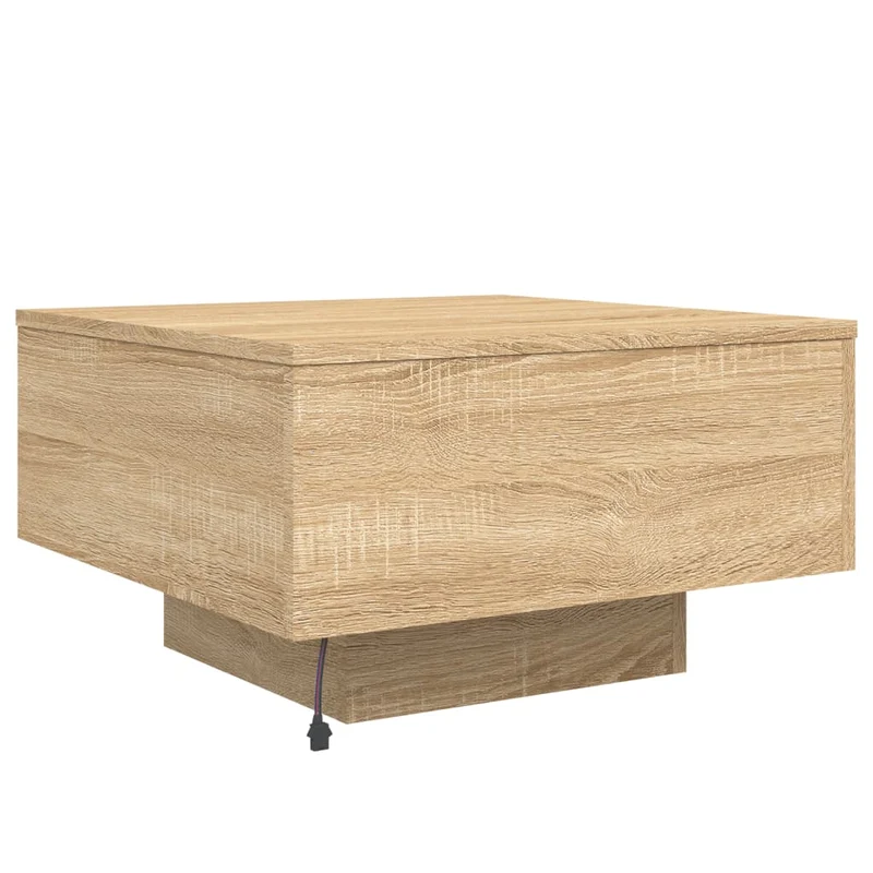 Table basse de salon design moderne avec lumières LED 55 x 55 x 31 cm bois d'ingénierie couleur chêne DEC037648