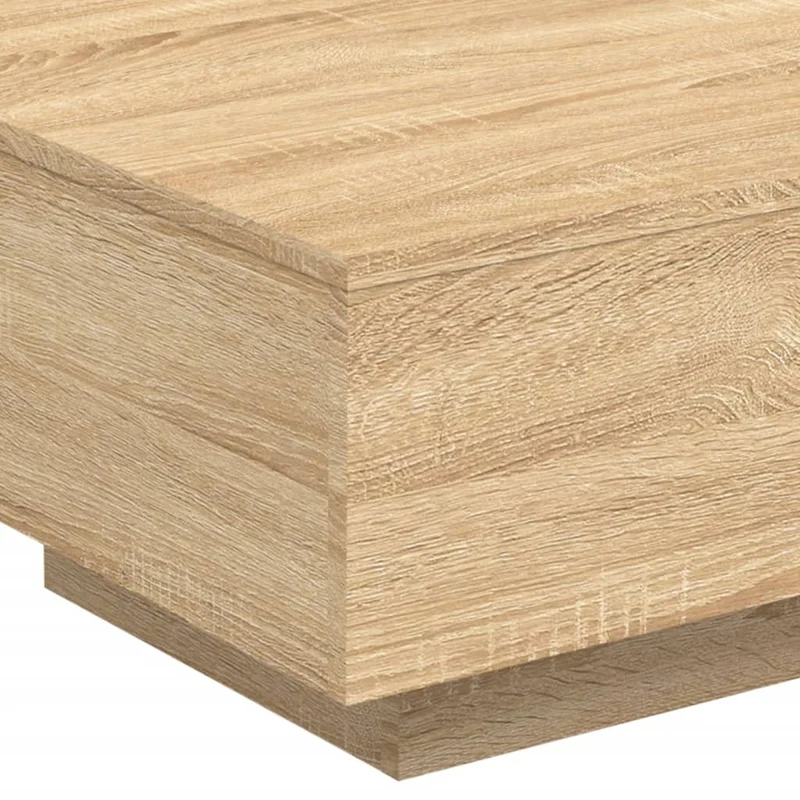 Table basse de salon design moderne avec lumières LED 55 x 55 x 31 cm bois d'ingénierie couleur chêne DEC037648