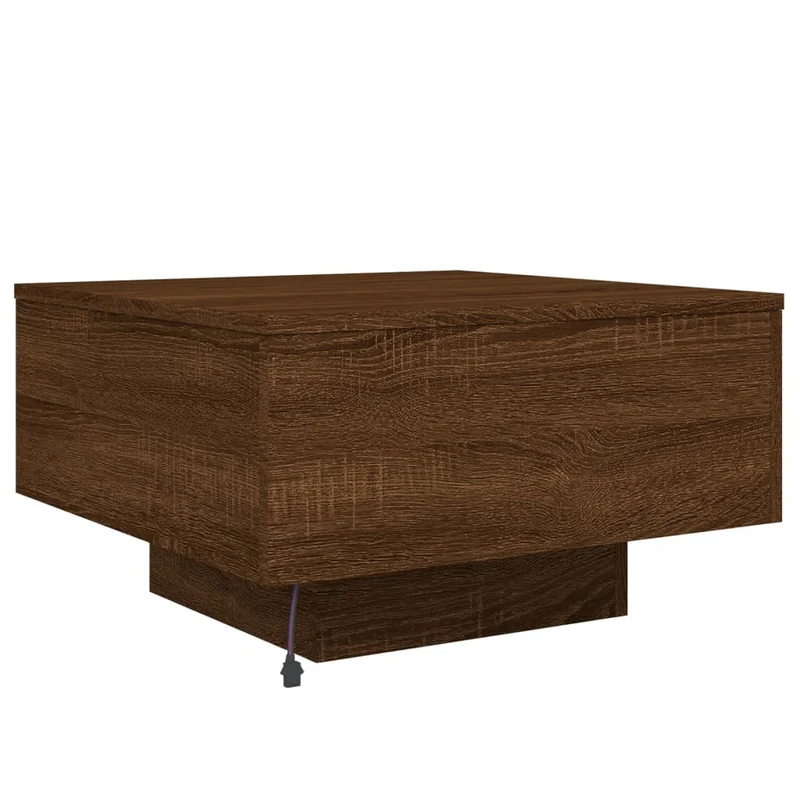 Table basse de salon design moderne avec lumières LED 55 x 55 x 31 cm bois d'ingénierie marron DEC037634