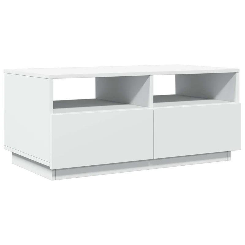 Table basse de salon avec tiroir design moderne avec lumières LED 90 x 49 x 40 cm bois d'ingénierie blanc DEC037602