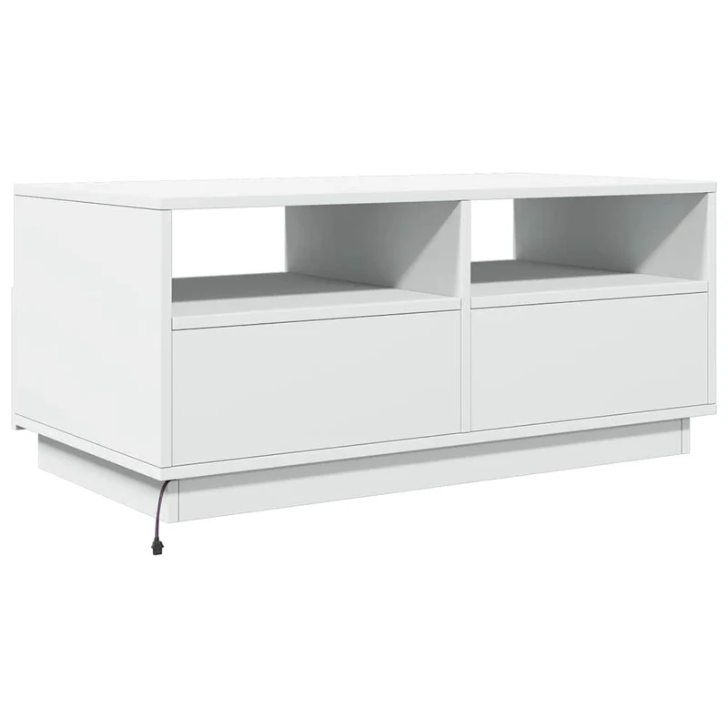 Table basse de salon avec tiroir design moderne avec lumières LED 90 x 49 x 40 cm bois d'ingénierie blanc DEC037602