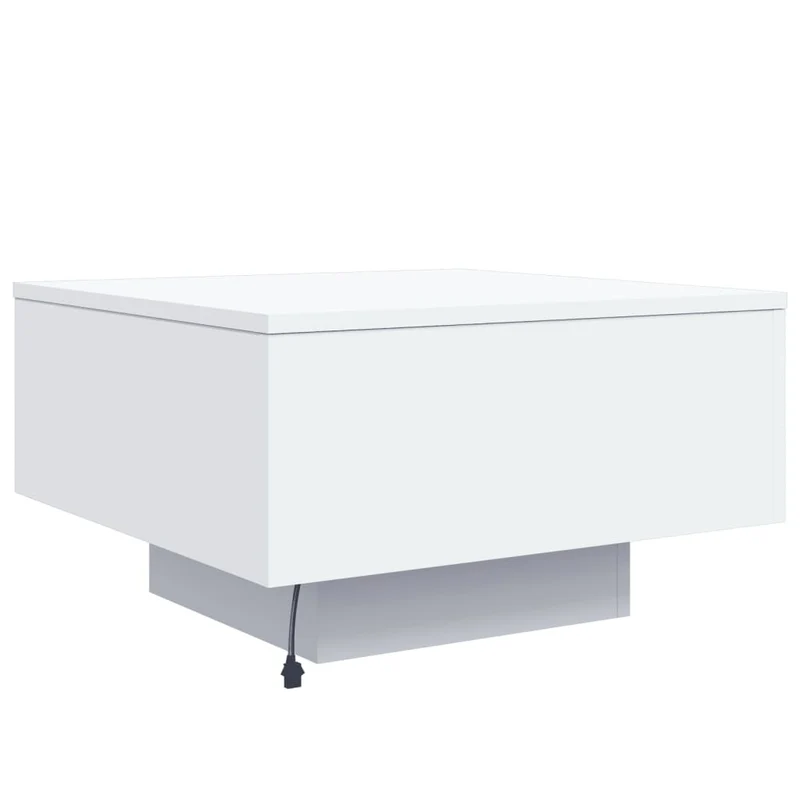 Table basse de salon design moderne avec lumières LED 55 x 55 x 31 cm bois d'ingénierie blanc DEC037599