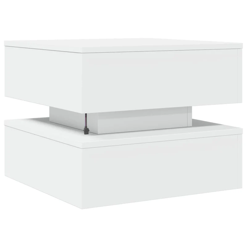 Table basse de salon design moderne avec lumières LED 50 x 50 x 40 cm bois d'ingénierie blanc DEC037597