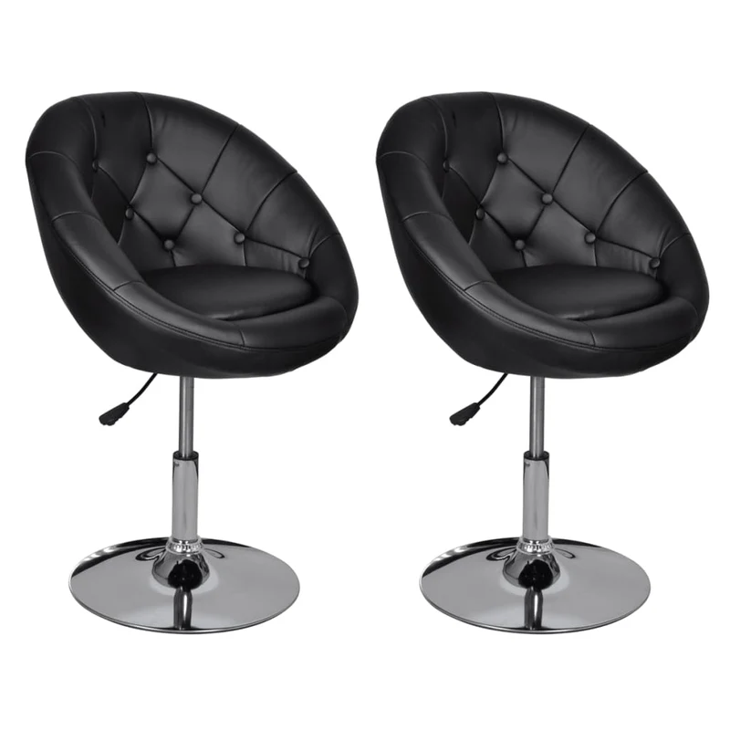 Lot de 2 fauteuils lounge de bar chaise de club oeuf en PVC noir cadre en acier DEC029812