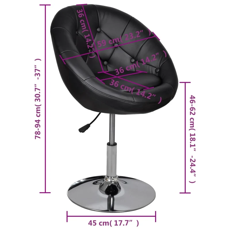 Lot de 2 fauteuils lounge de bar chaise de club oeuf en PVC noir cadre en acier DEC029812