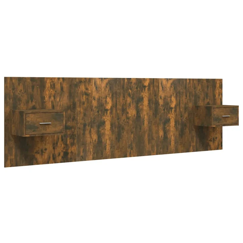 Tête de lit accessoire couchage chambre à coucher meuble avec chevet intégré étagère MDF marron clair TDL0205843