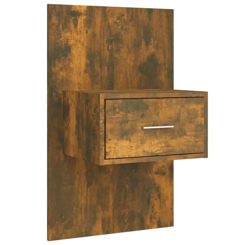 Tête de lit accessoire couchage chambre à coucher meuble avec chevet intégré étagère MDF marron clair TDL0205843