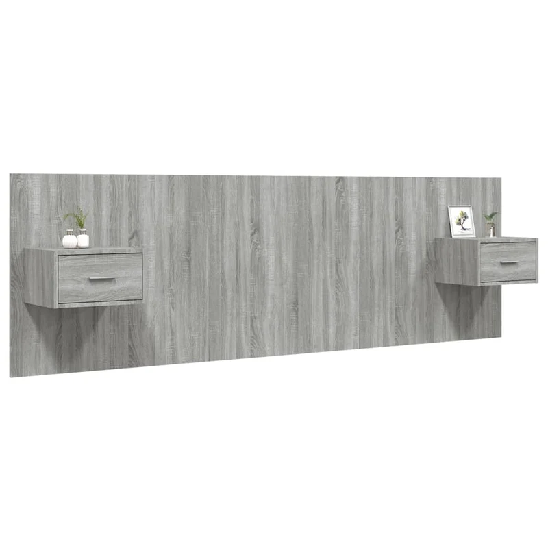 Tête de lit accessoire couchage chambre à coucher meuble avec chevet intégré étagère MDF gris TDL0205808